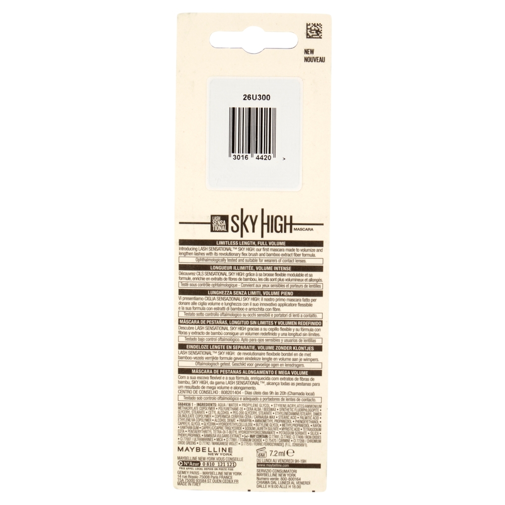 Maybelline New York Mascara Ciglia Sensazionali Sky High, Volumizzante e Allungante, Nero, 7,2 ml